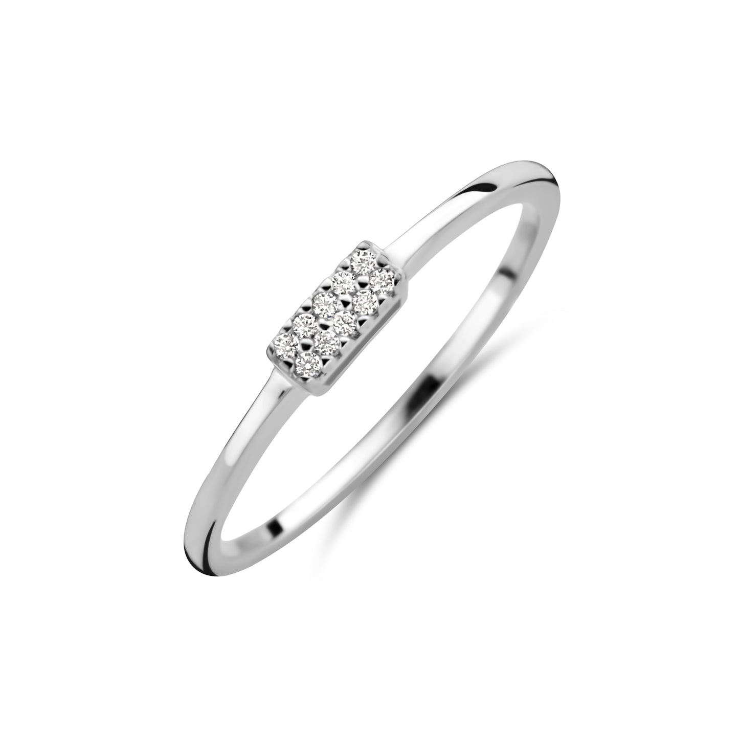 Silberring mit rechteckigem Zirkonia, rhodiniert miaGemo