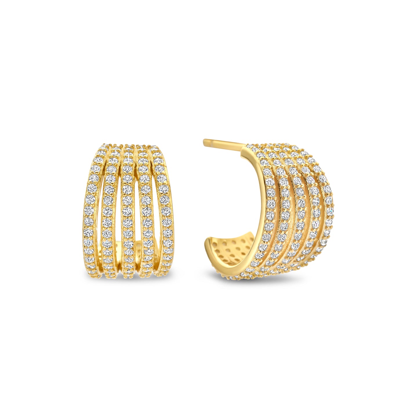 Vergoldete Silber-Ohrringe „5 Lines“ mit weißem Zirkonia miaGemo