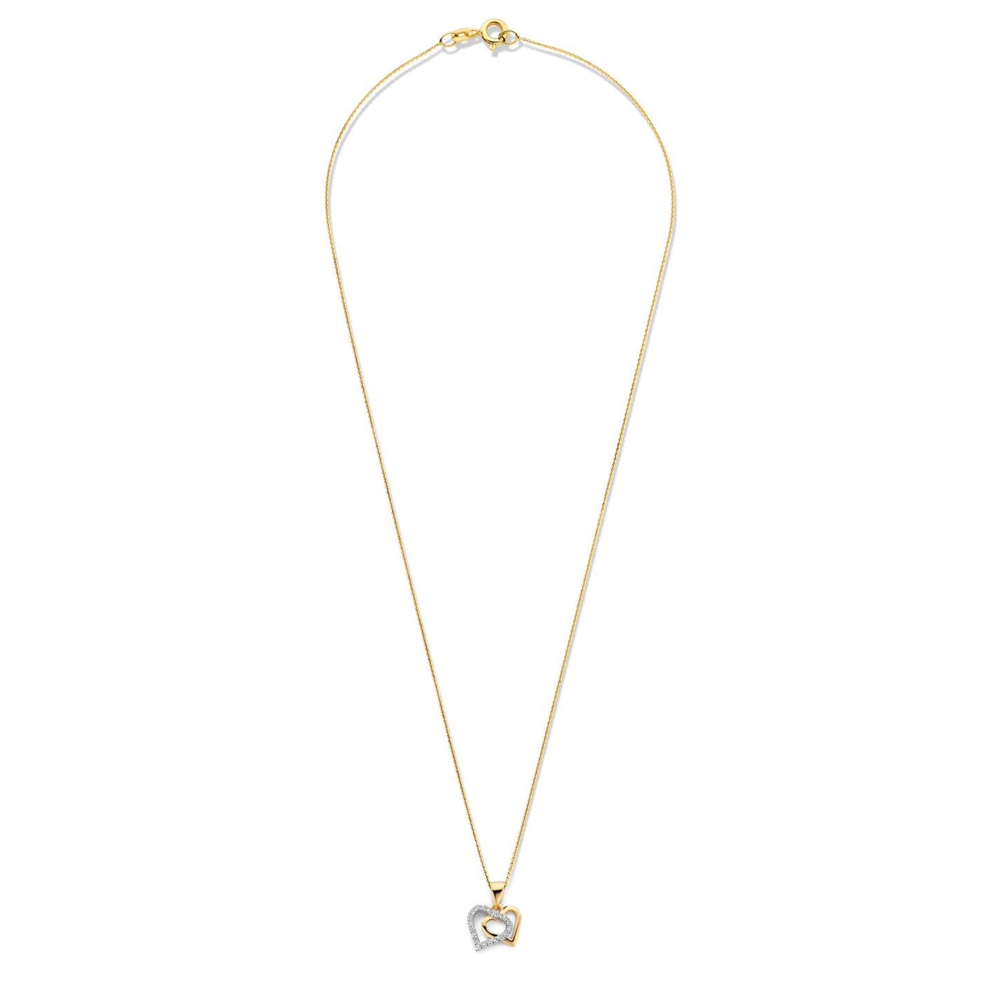 Vergoldete Silber-Halskette mit doppeltem Herz und weißem Zirkonia miaGemo