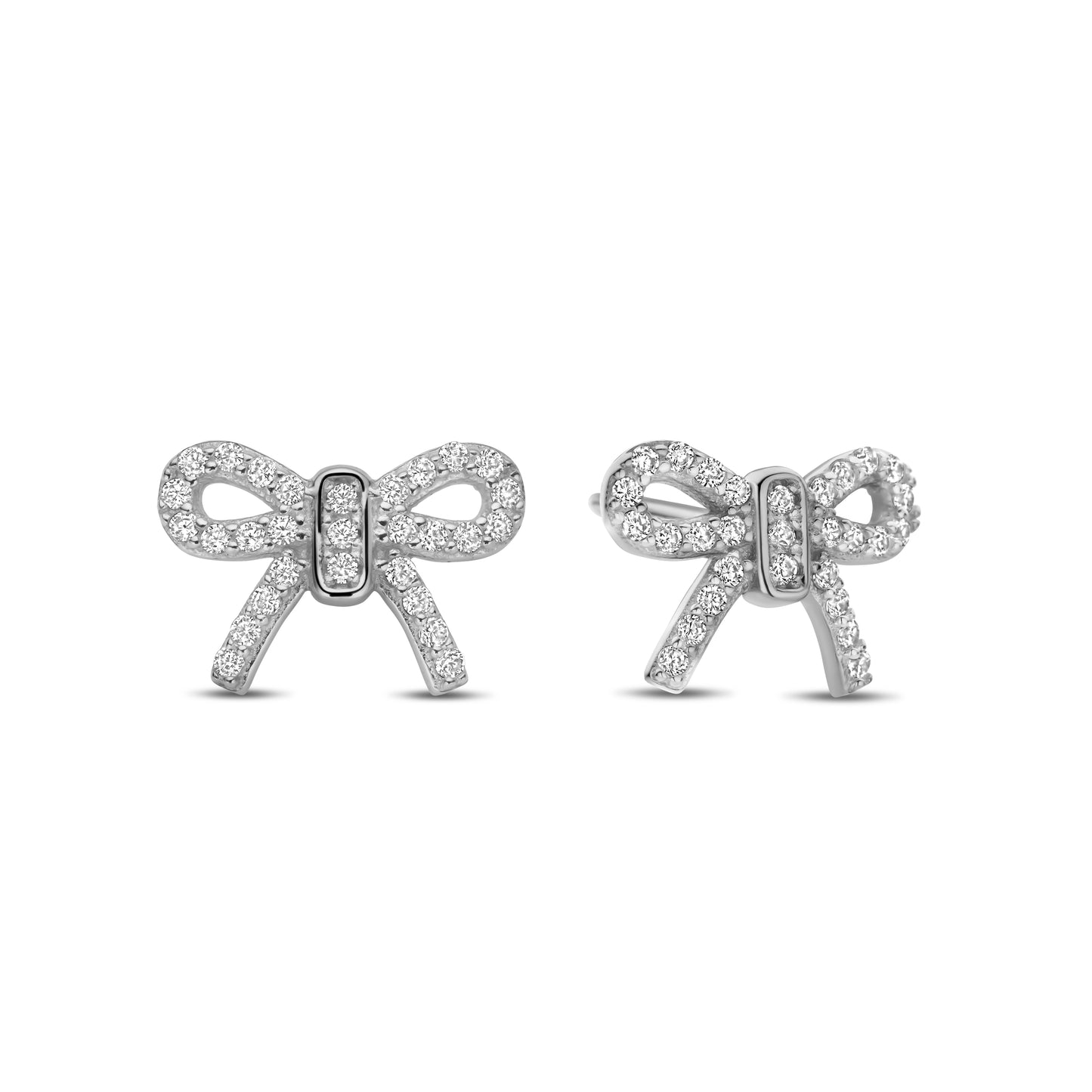 Rhodinierte Silber-Ohrringe Schleife mit weißem Zirkonia miaGemo