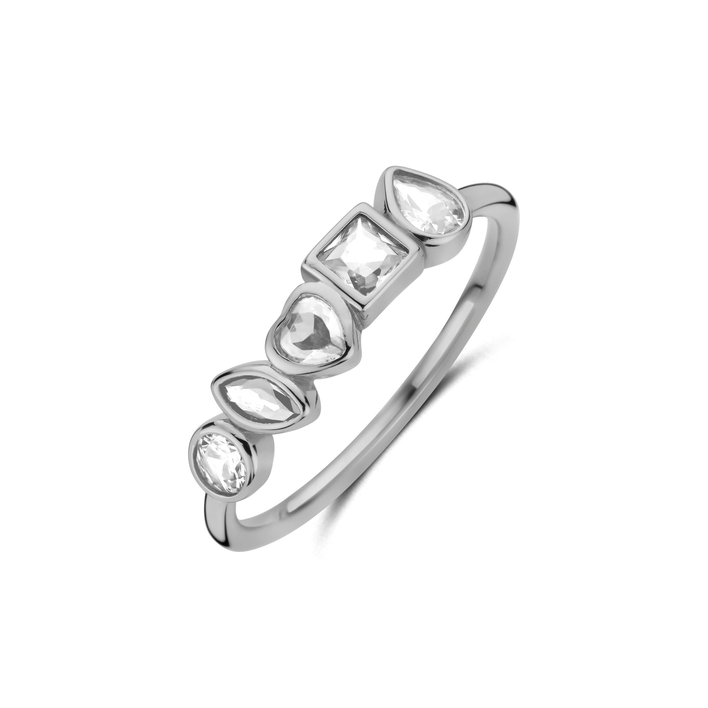 Rhodinierter Ring mit weißem Stein miaGemo