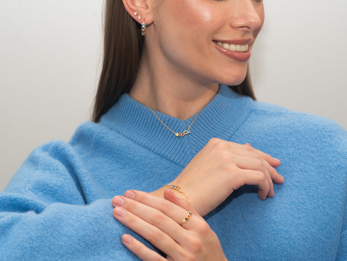 Vergoldetes Silber-Armband mit bunten Steinen miaGemo