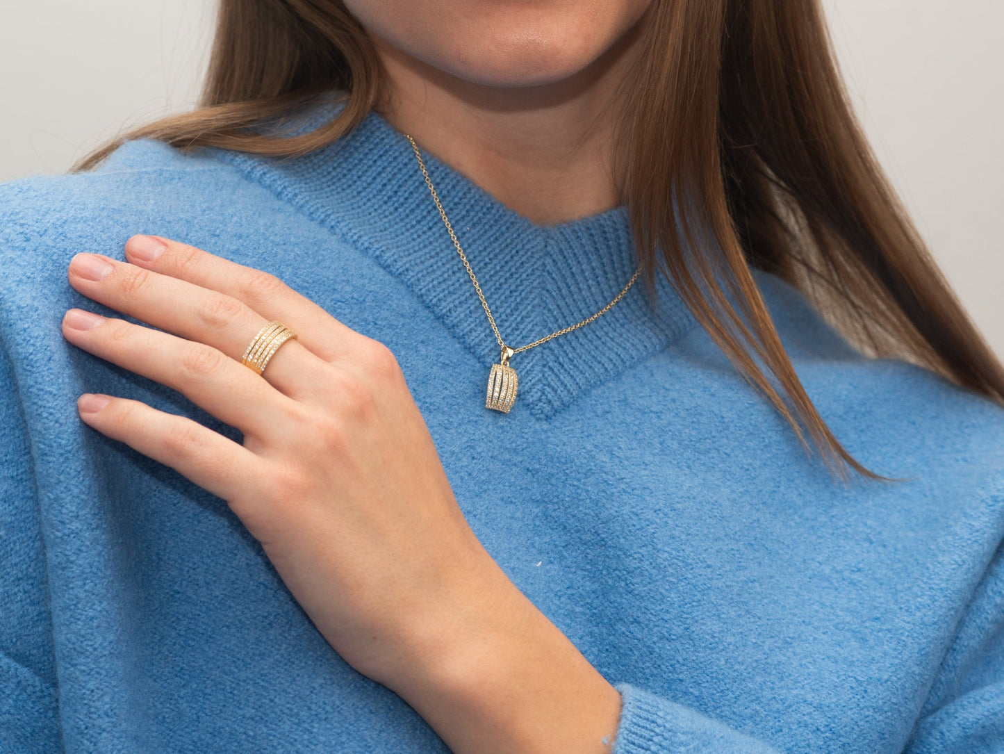 Vergoldete Silber-Halskette „5 Lines“ mit weißem Zirkonia miaGemo