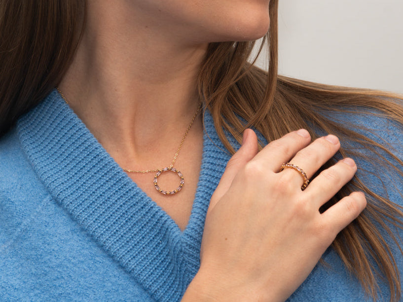 Silber-Halskette mit pinkem Stein - vergoldet miaGemo