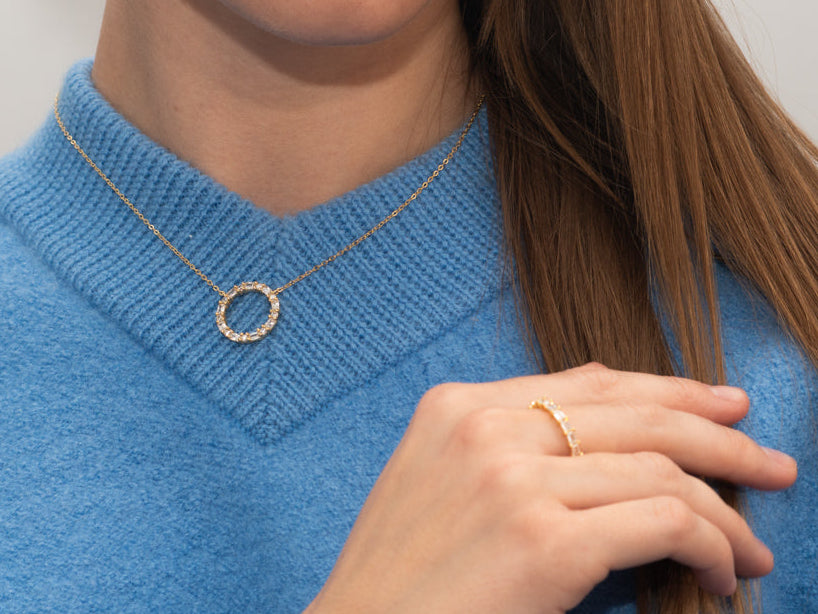 Silber-Halskette mit weißem Zirkonia - vergoldet miaGemo