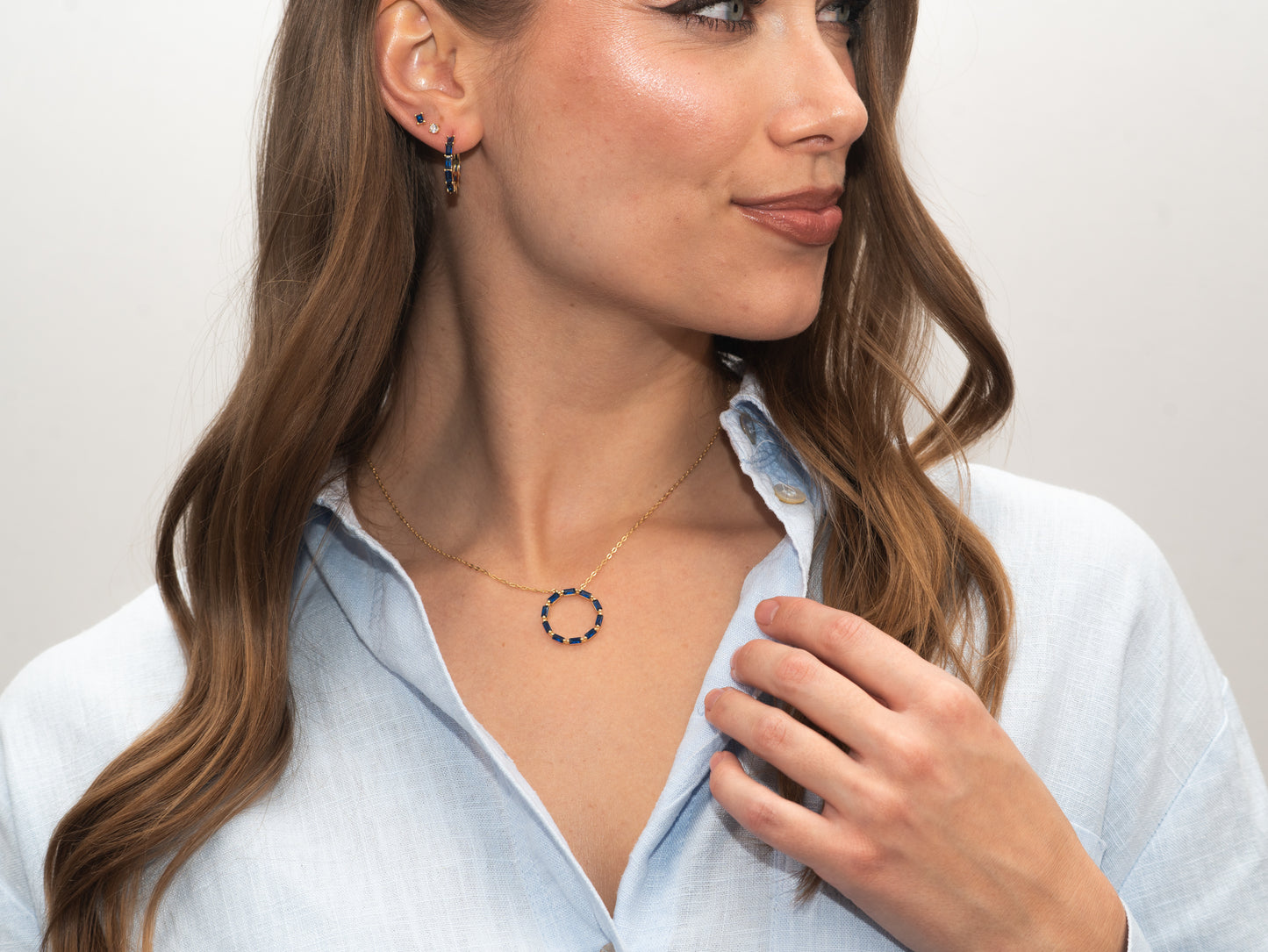 Silber-Halskette mit saphirblauem Stein - vergoldet miaGemo