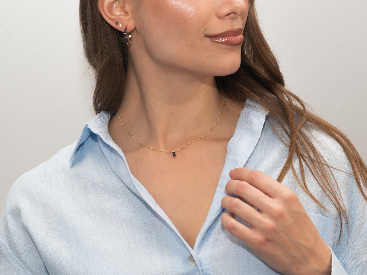 Silber-Halskette mit saphirblauem Zirkonia - vergoldet miaGemo