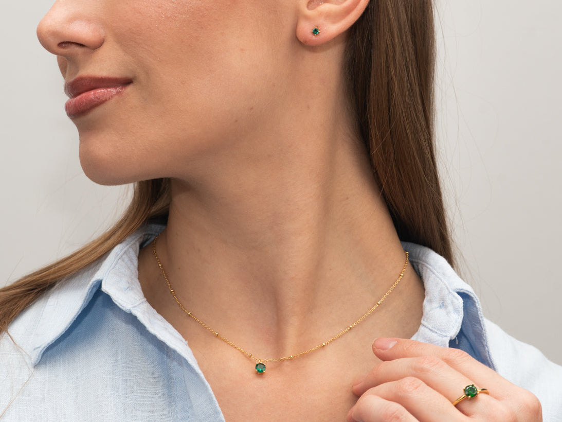 Silber-Halskette mit grünem Zirkonia, vergoldet miaGemo