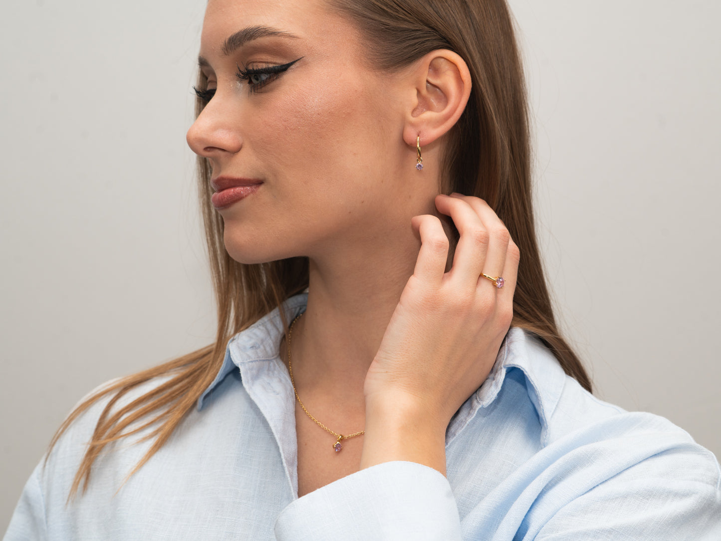 Silber-Ohrringe 4 mm mit pinkem Zirkonia, vergoldet miaGemo