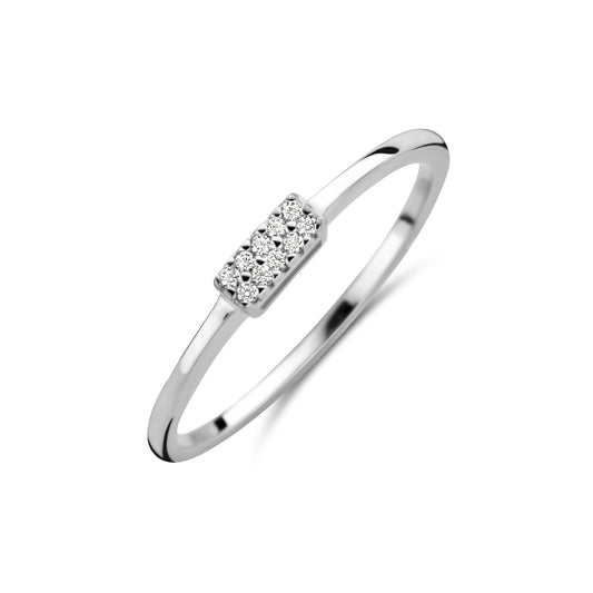 Silberring mit rechteckigem Zirkonia, rhodiniert miaGemo