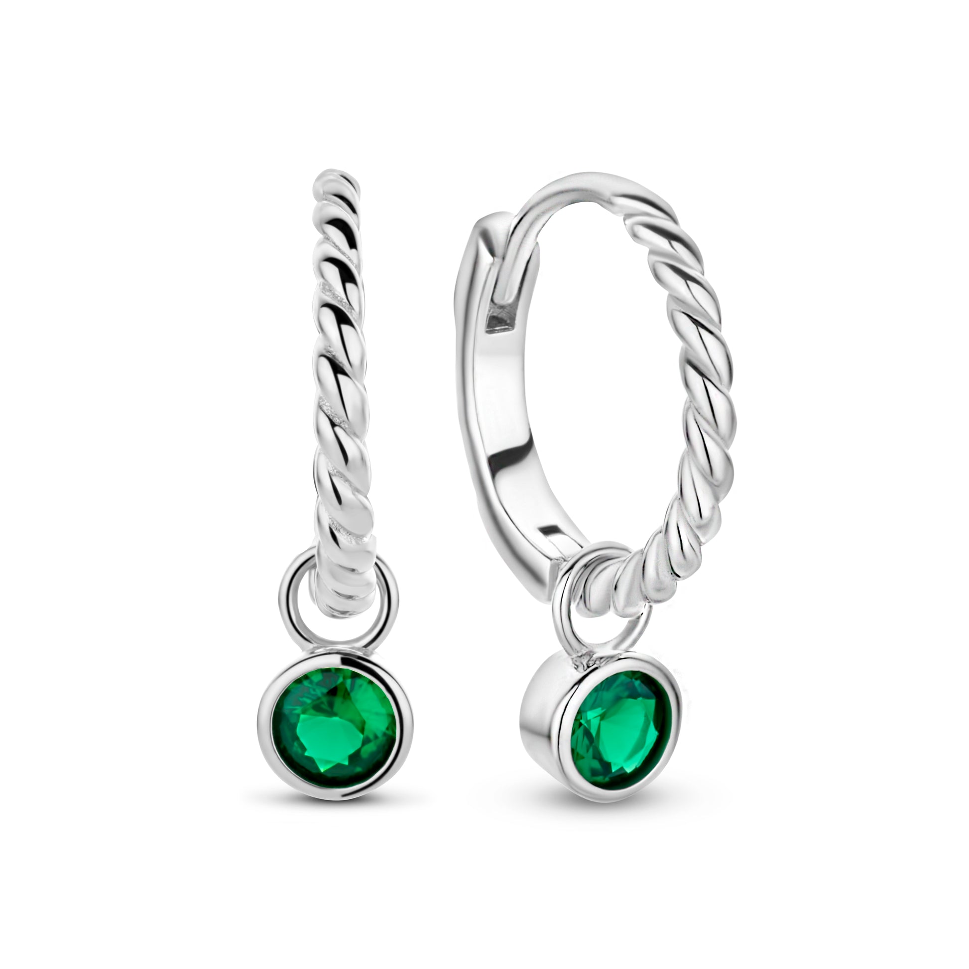 Rhodinierte Silber-Ohrringe mit grünem Zirkonia miaGemo