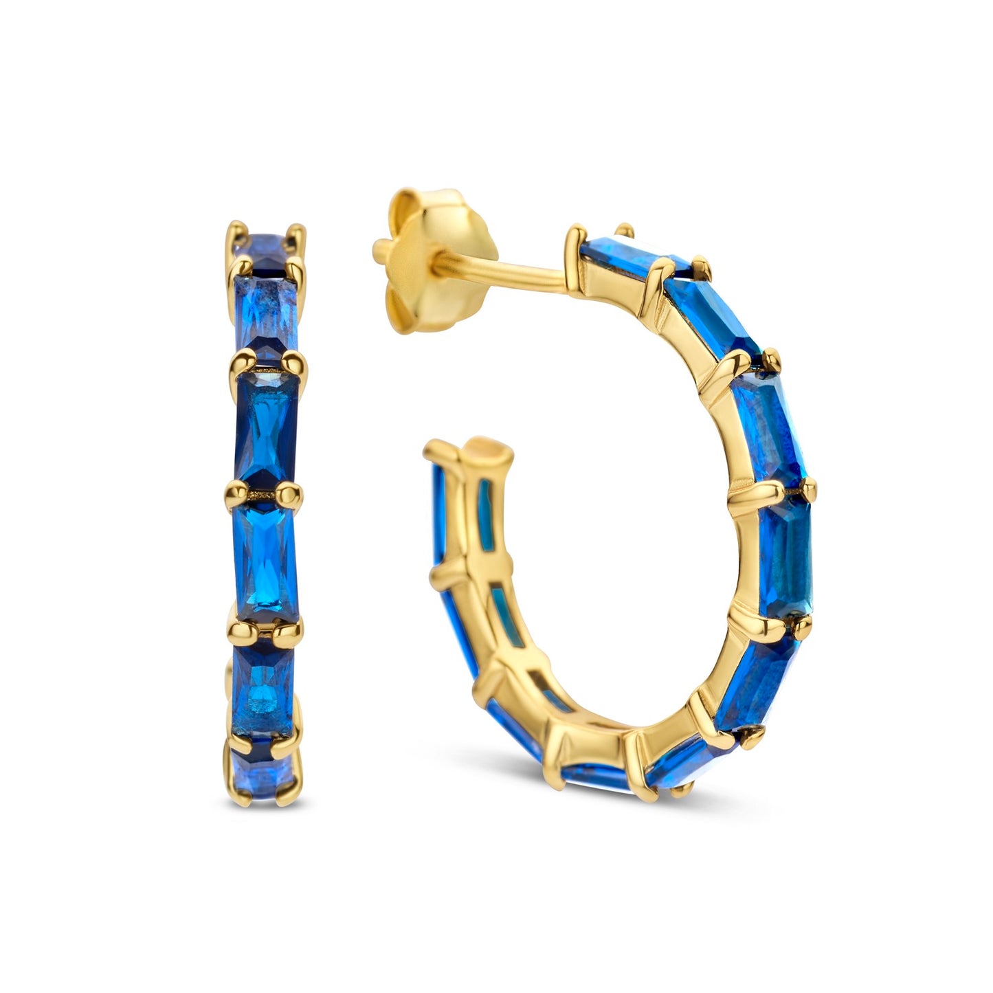 Silber-Ohrringe mit weißen und blauen Steinen, vergoldet miaGemo