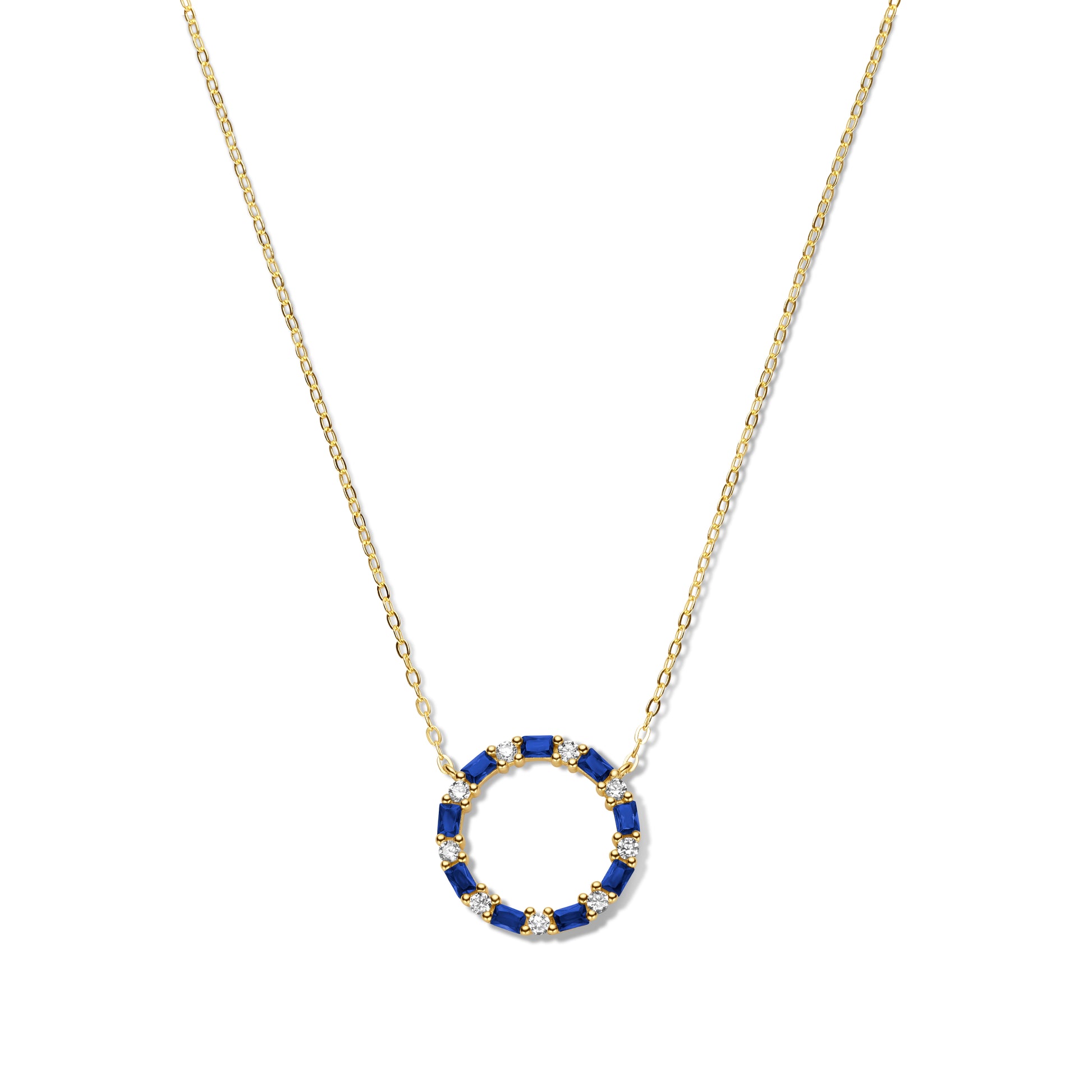 Silber-Halskette mit saphirblauem Zirkonia - vergoldet miaGemo