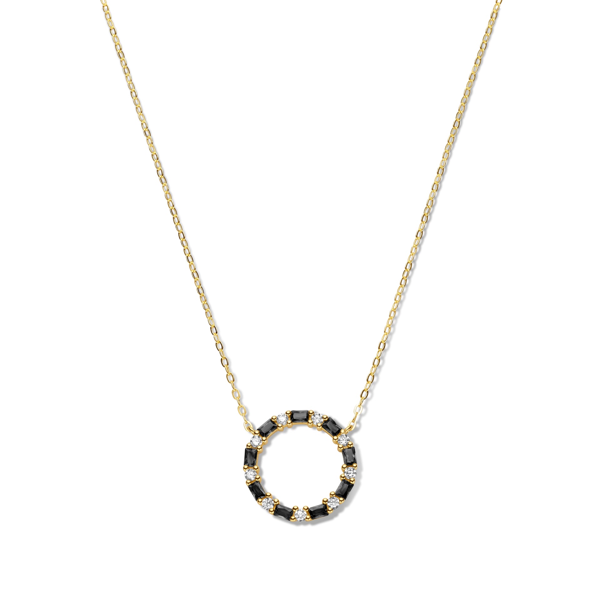 Silber-Halskette mit schwarzem Zirkonia - vergoldet miaGemo