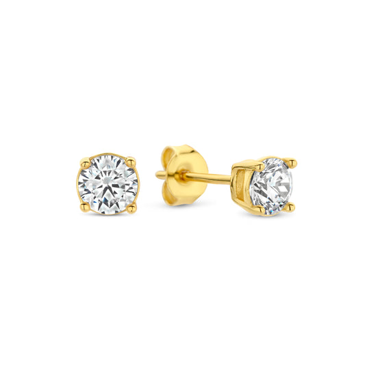 Silber-Ohrringe 4 mm mit weißem Zirkonia, vergoldet miaGemo