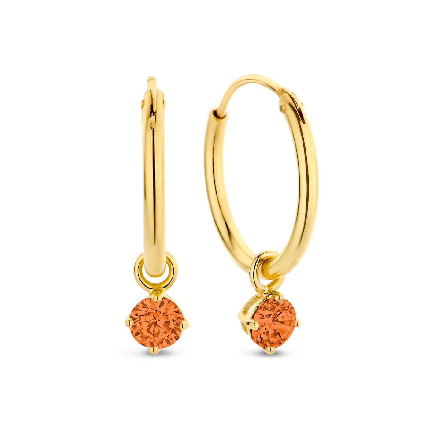 Silber-Ohrringe 4 mm mit orangem Zirkonia, vergoldet miaGemo