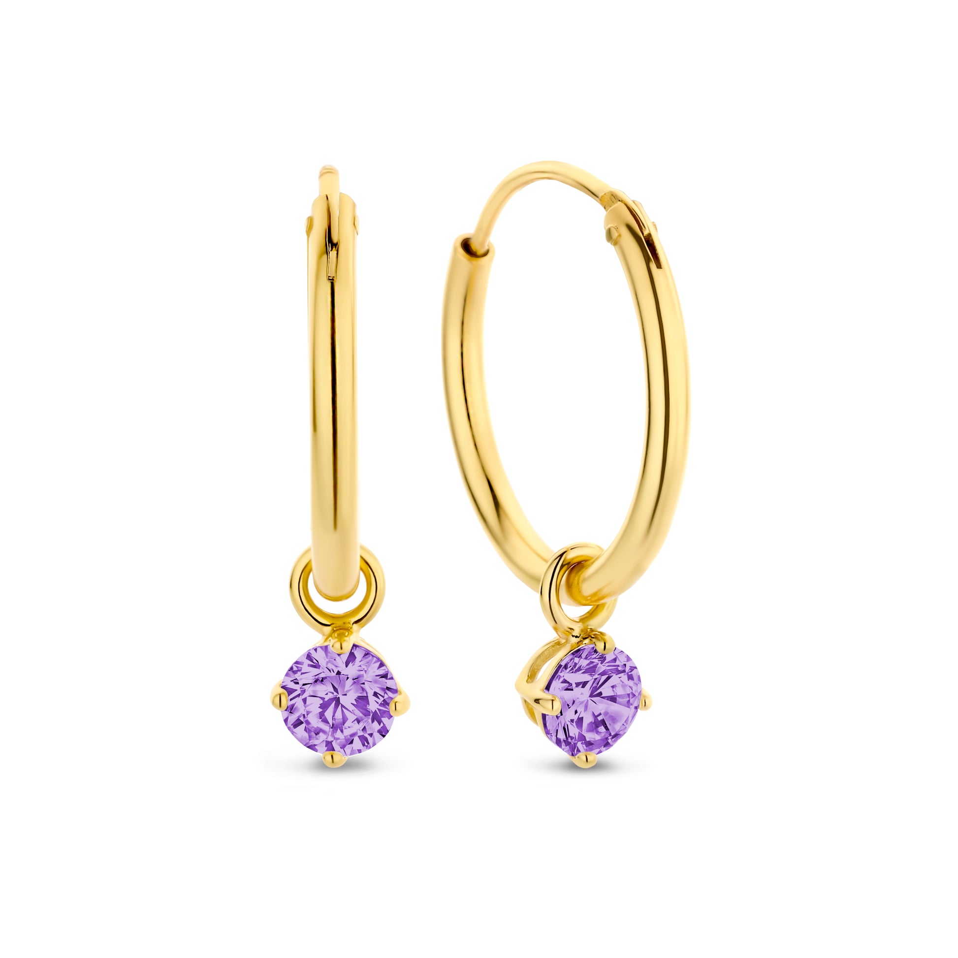 Silber-Ohrringe 4 mm mit violettem Zirkonia, vergoldet miaGemo