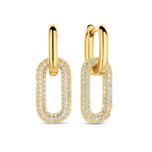 Silber-Creolen 25 mm mit weißem Zirkonia - vergoldet miaGemo