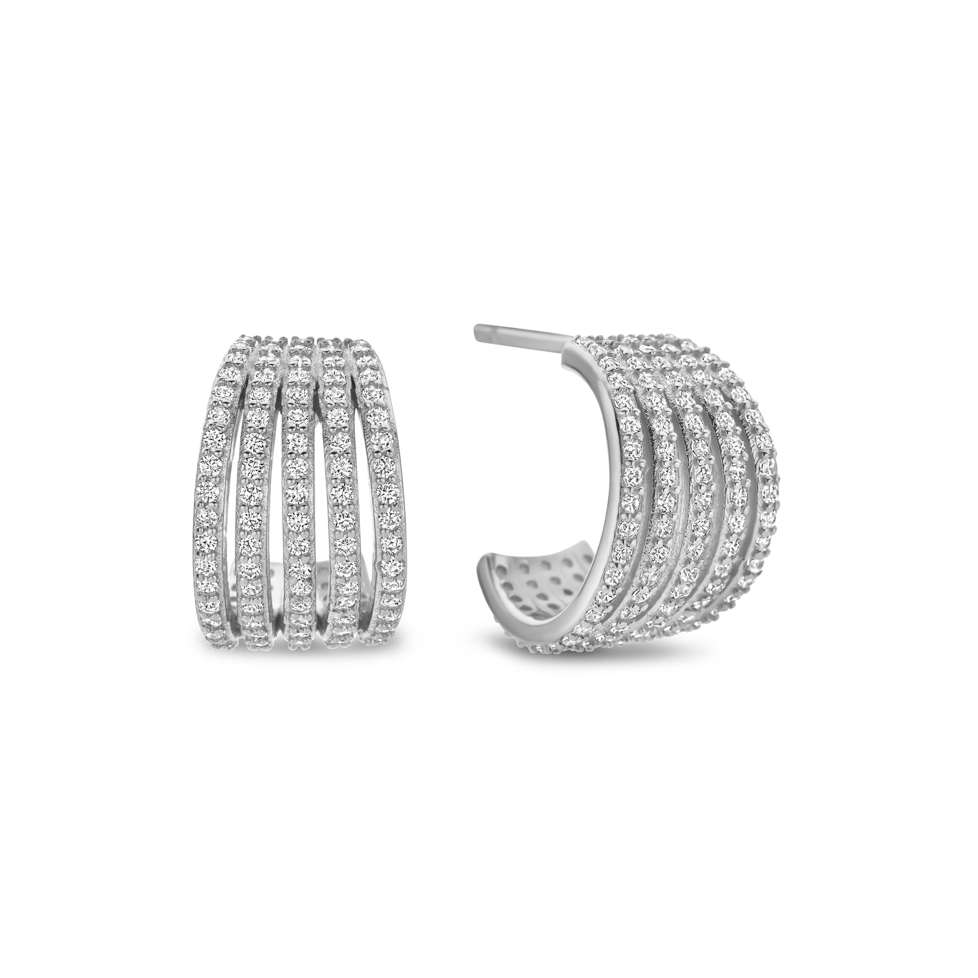 Rhodinierte Silber-Ohrringe „5 Lines“ mit weißem Zirkonia miaGemo