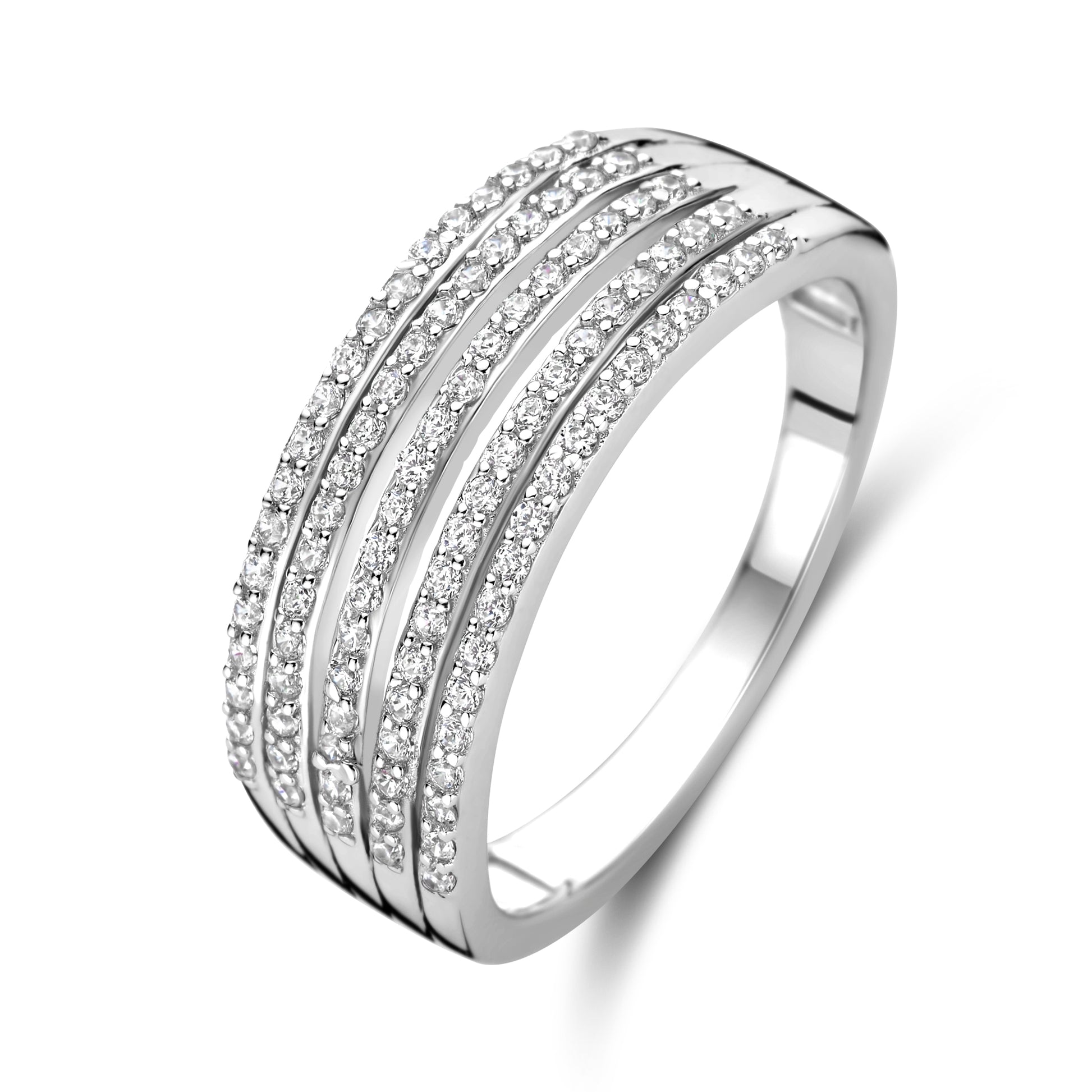 Rhodinierter Silber-Ring „5 Lines“ mit weißem Zirkonia miaGemo