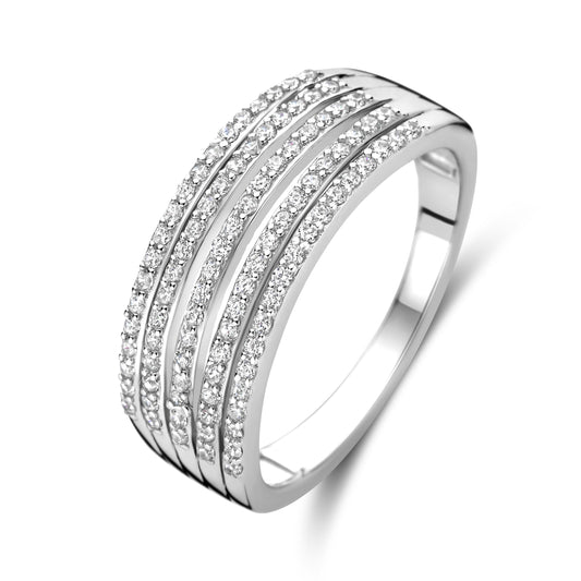 Rhodinierter Silber-Ring „5 Lines“ mit weißem Zirkonia miaGemo