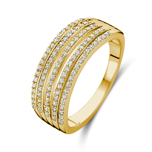 Vergoldeter Silber-Ring „5 Lines“ mit weißem Zirkonia miaGemo