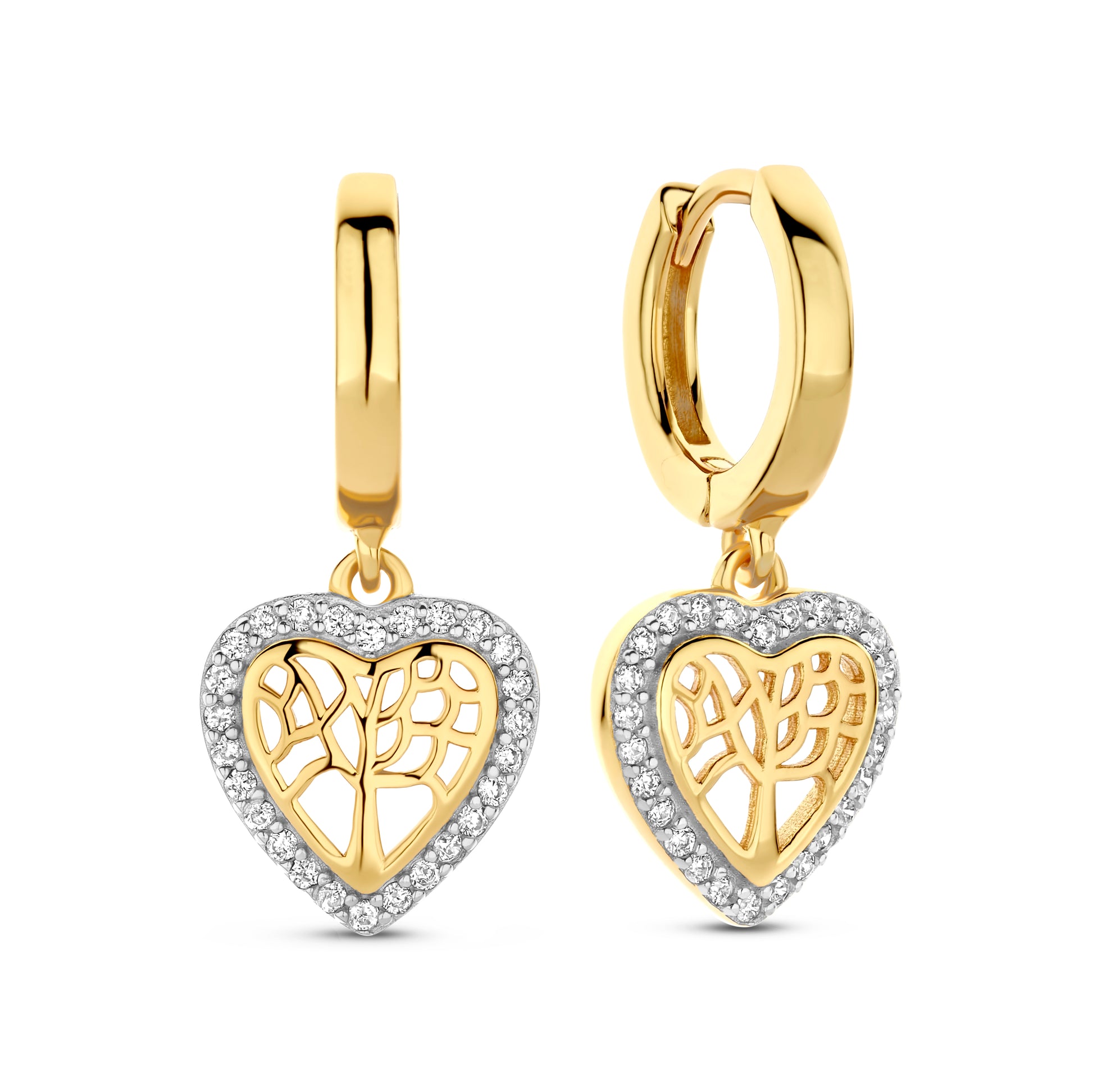 Vergoldete Silber-Ohrringe mit Herz und weißem Zirkonia miaGemo