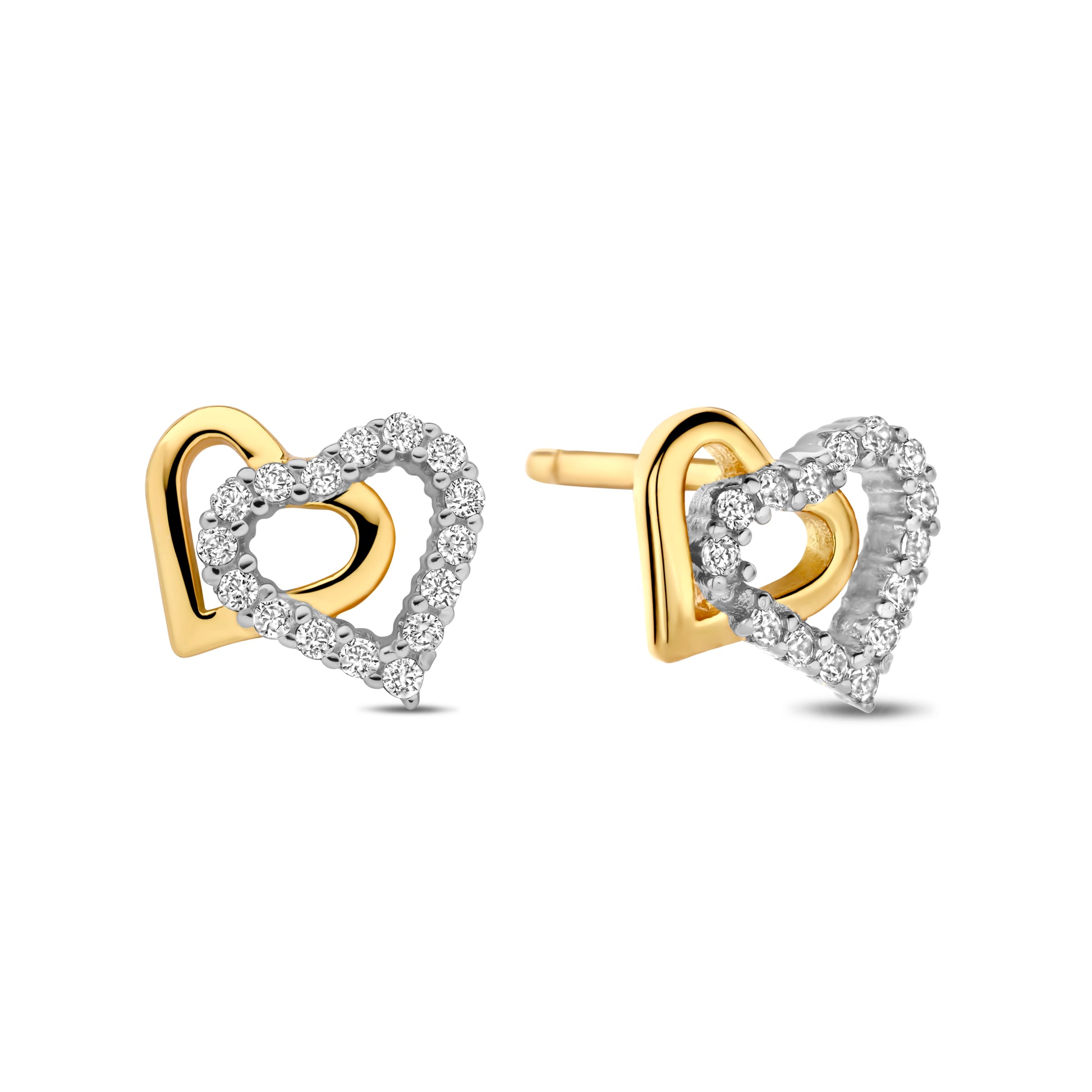 Vergoldete Silber-Ohrringe mit doppeltem Herz und weißem Zirkonia miaGemo