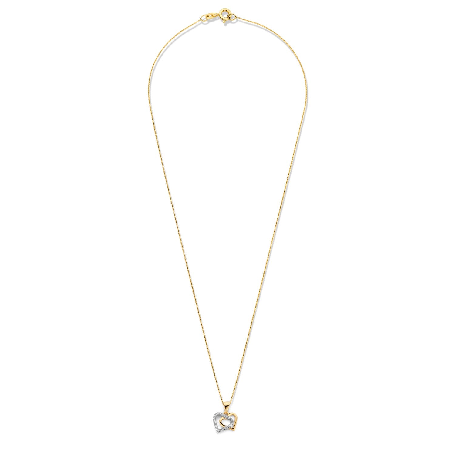 Vergoldete Silber-Halskette mit doppeltem Herz und weißem Zirkonia miaGemo