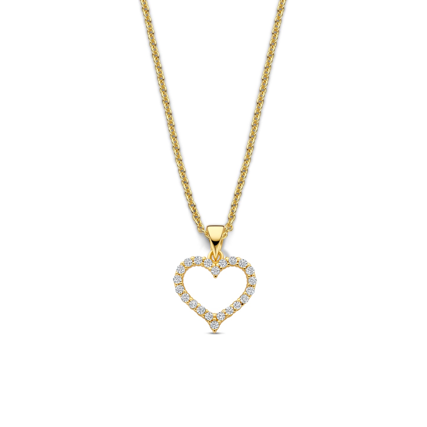 Vergoldete Silber-Halskette Herz mit weißem Zirkonia miaGemo