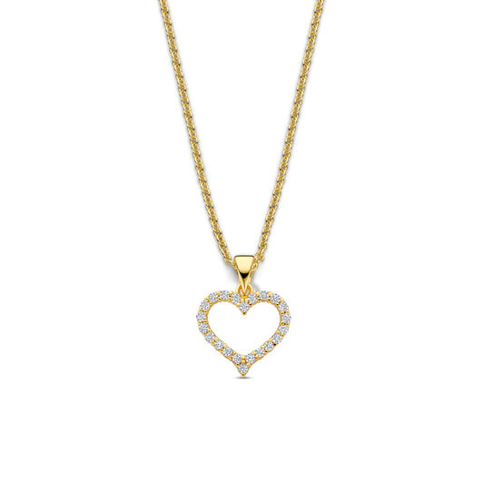 Vergoldete Silber-Halskette Herz mit weißem Zirkonia miaGemo