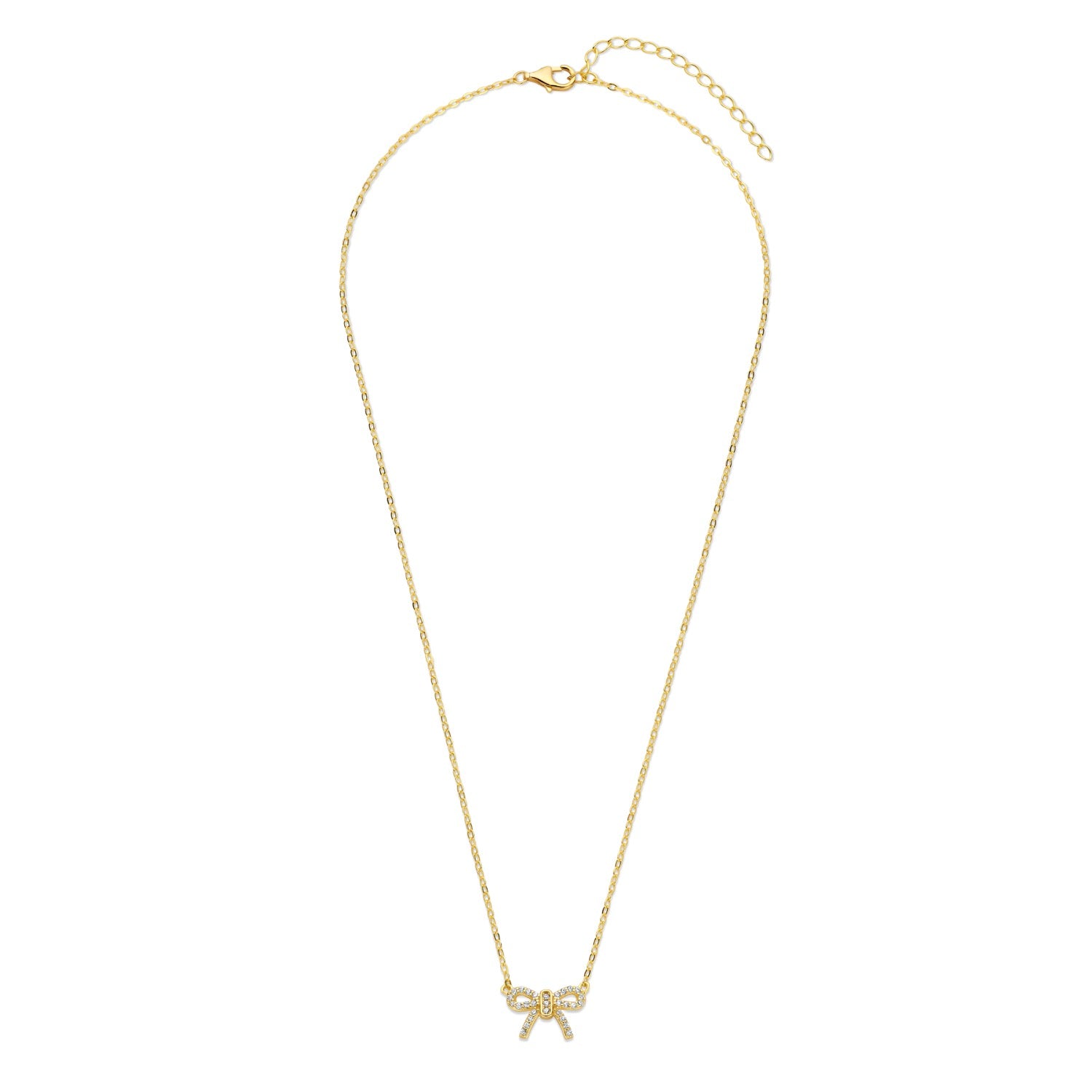 Vergoldete Silber-Halskette Schleife mit weißem Zirkonia miaGemo