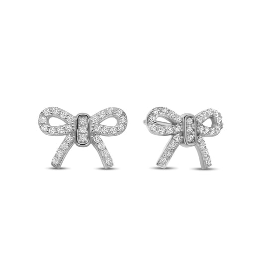 Rhodinierte Silber-Ohrringe Schleife mit weißem Zirkonia miaGemo