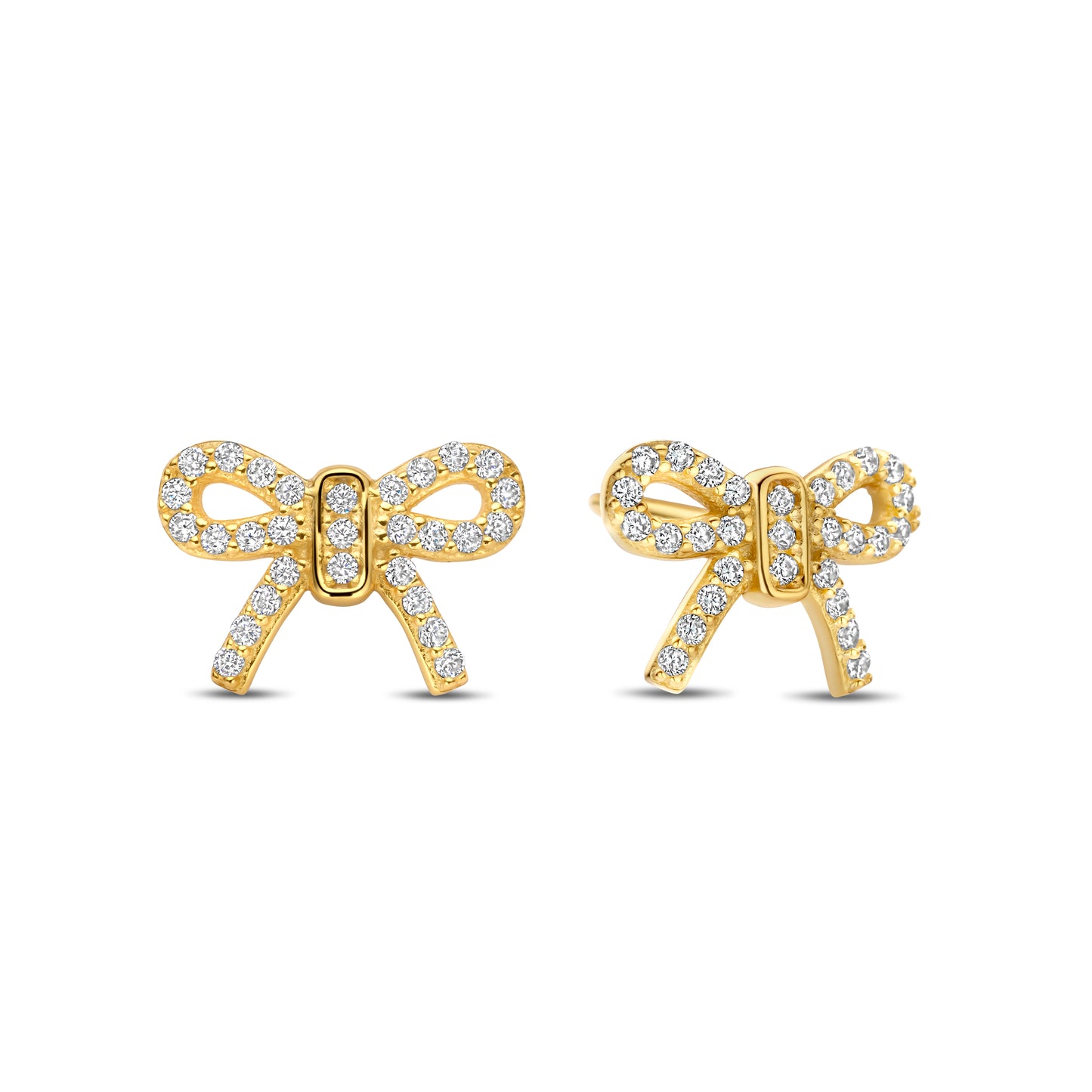 Vergoldete Silber-Ohrringe Schleife mit weißem Zirkonia miaGemo