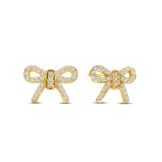 Vergoldete Silber-Ohrringe Schleife mit weißem Zirkonia miaGemo