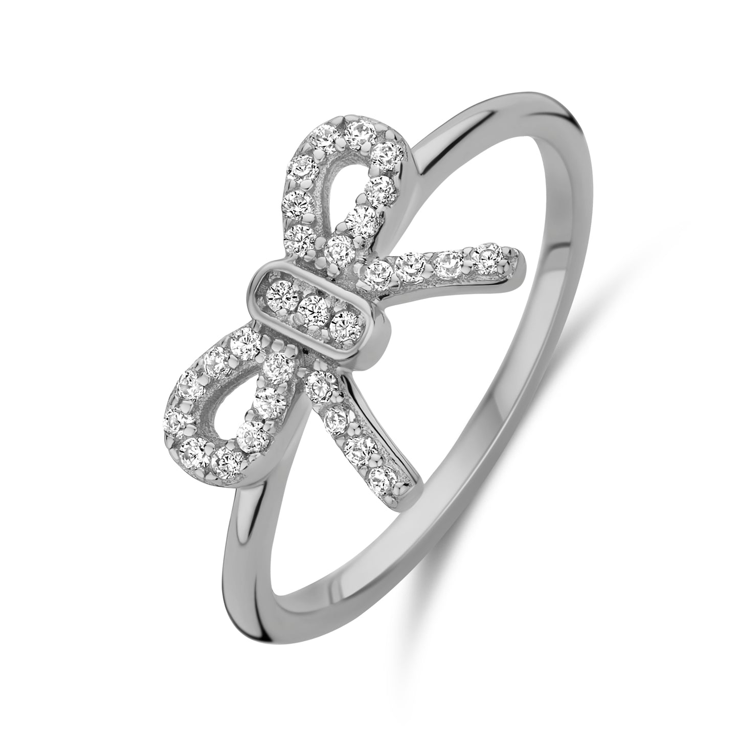 Rhodinierter Silber-Ring Schleife mit weißem Zirkonia miaGemo