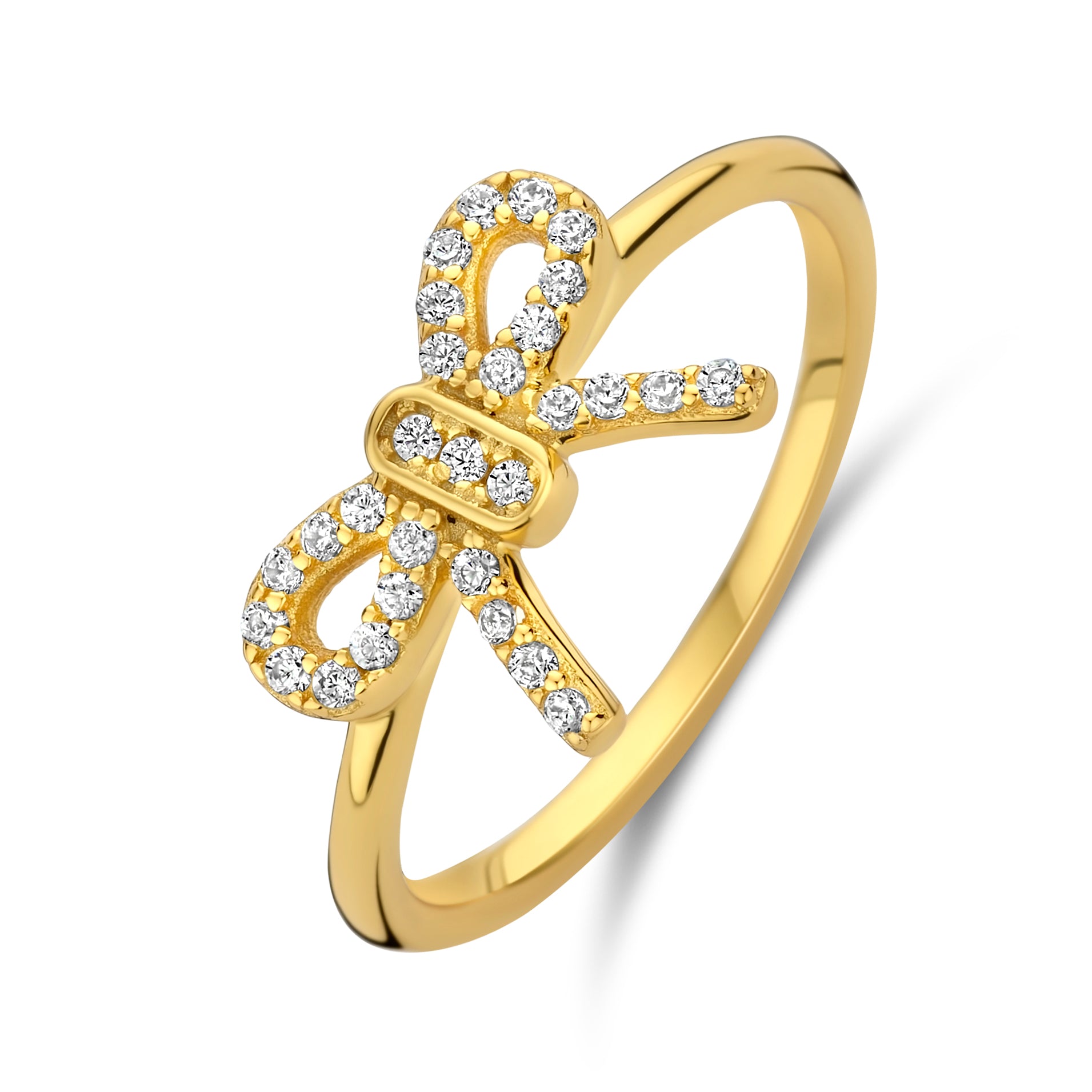 Vergoldeter Silber-Ring Schleife mit weißem Zirkonia miaGemo