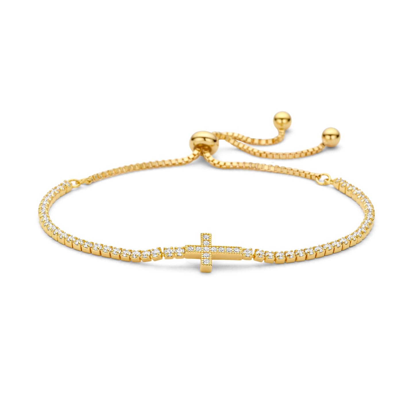 Verstellbares Silber-Armband mit weißem Zirkonia - vergoldet miaGemo