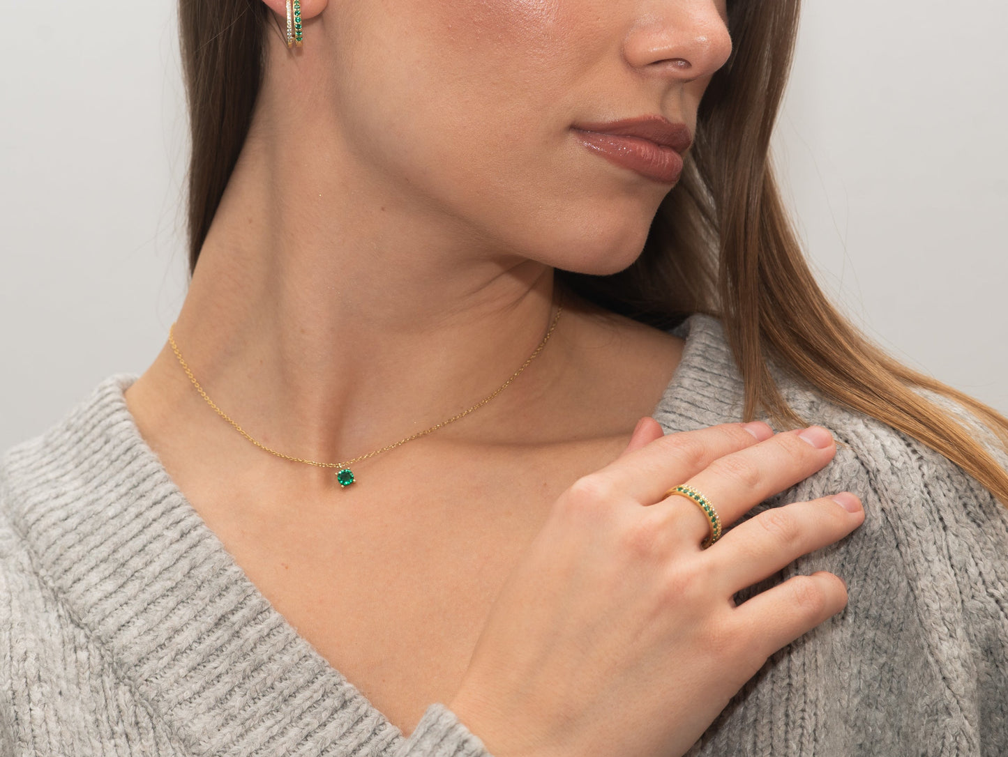 Gold-plated ring with green stones miaGemo