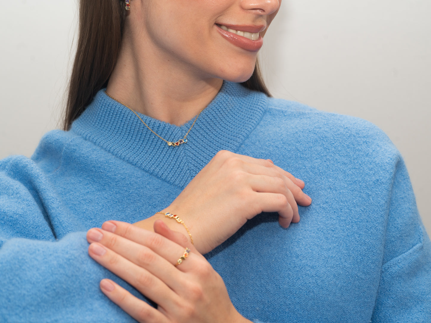 Vergoldete Silber-Halskette mit bunten Steinen miaGemo