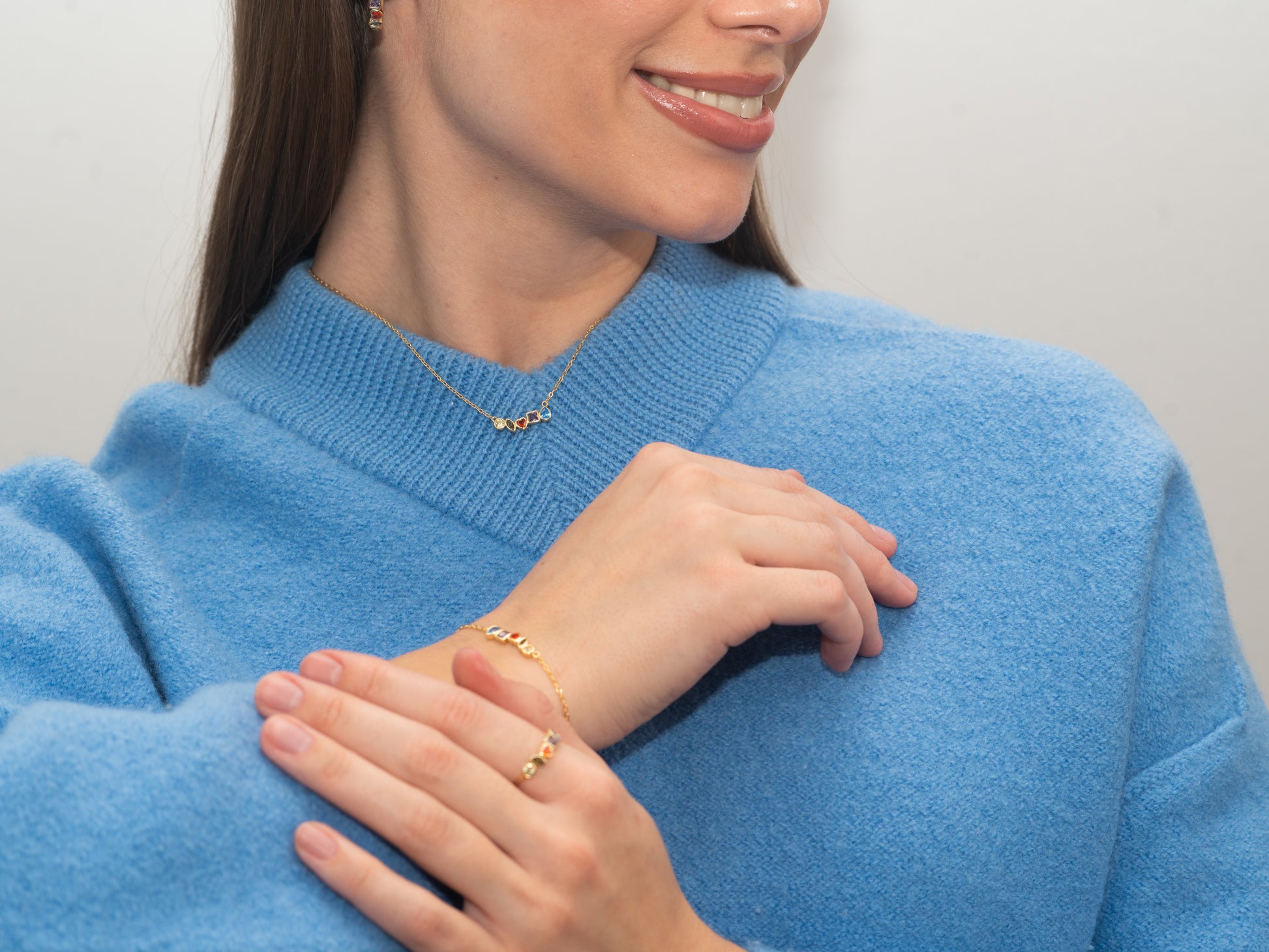 Vergoldete Silber-Halskette mit bunten Steinen miaGemo