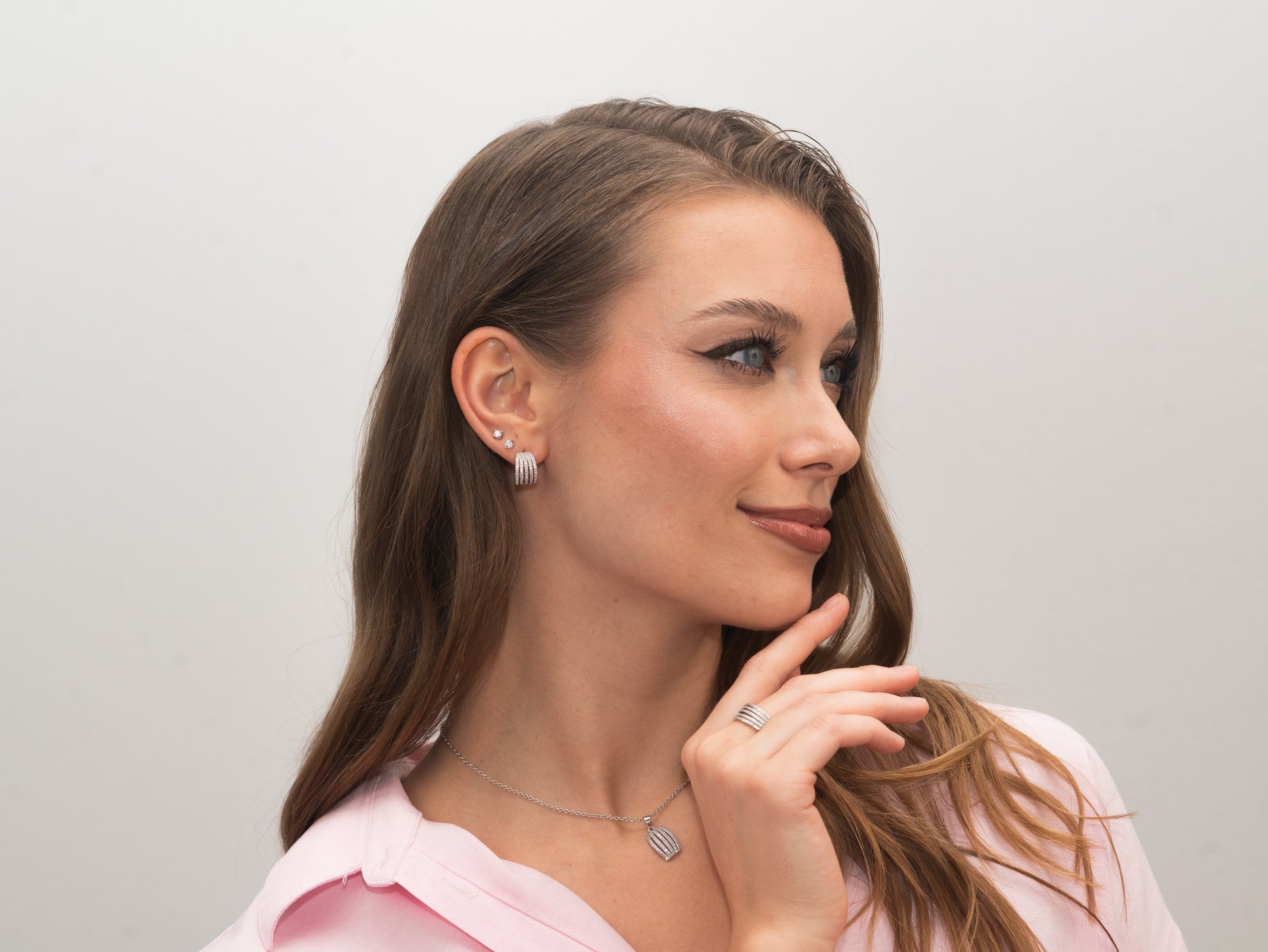 Rhodinierte Silber-Ohrringe „5 Lines“ mit weißem Zirkonia miaGemo