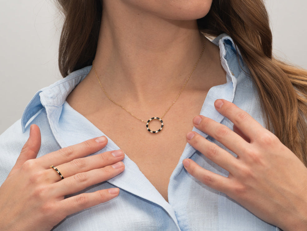 Silber-Halskette mit schwarzem Zirkonia - vergoldet miaGemo