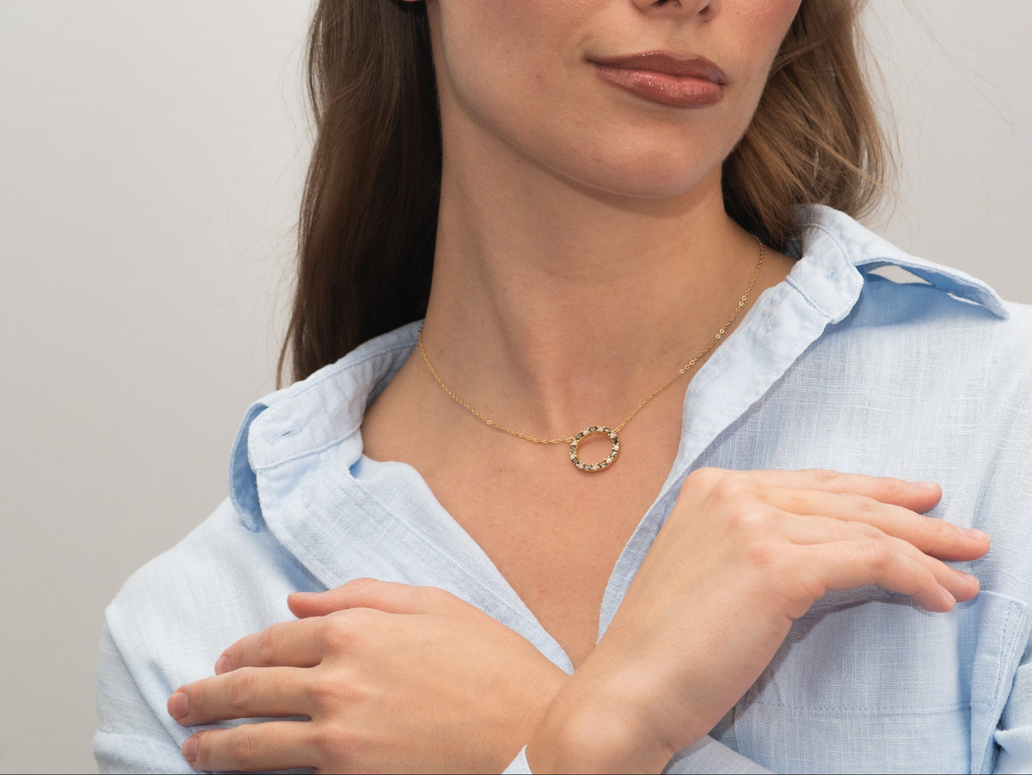 Silber-Halskette mit olivgrünem Zirkonia - vergoldet miaGemo