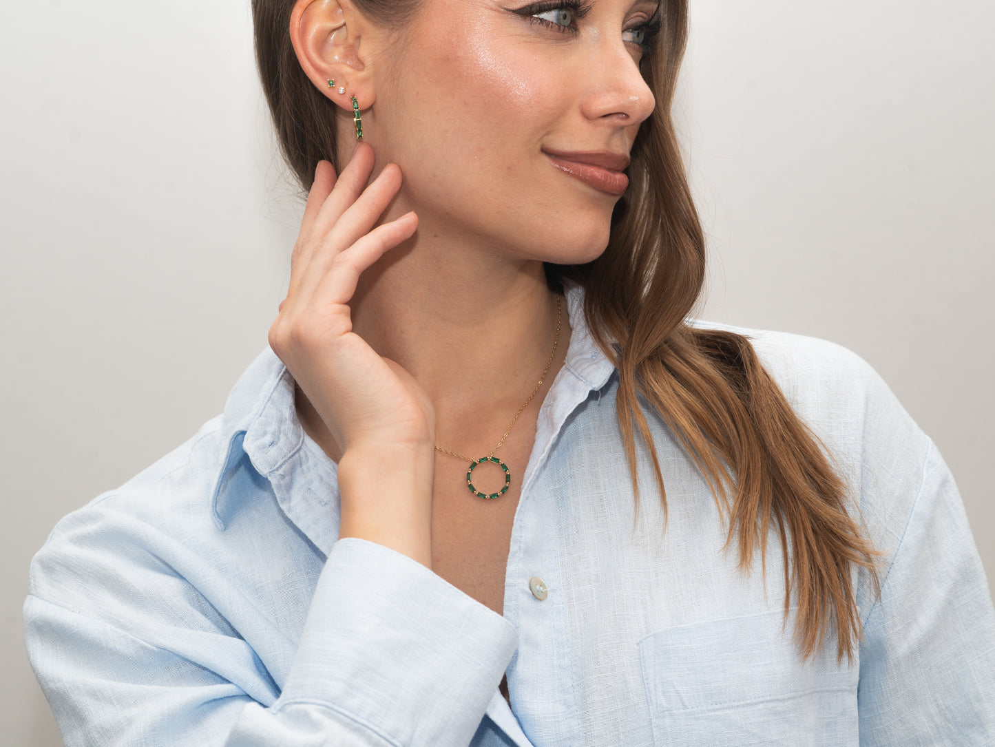 Silber-Halskette mit smaragdgrünem Stein - vergoldet miaGemo