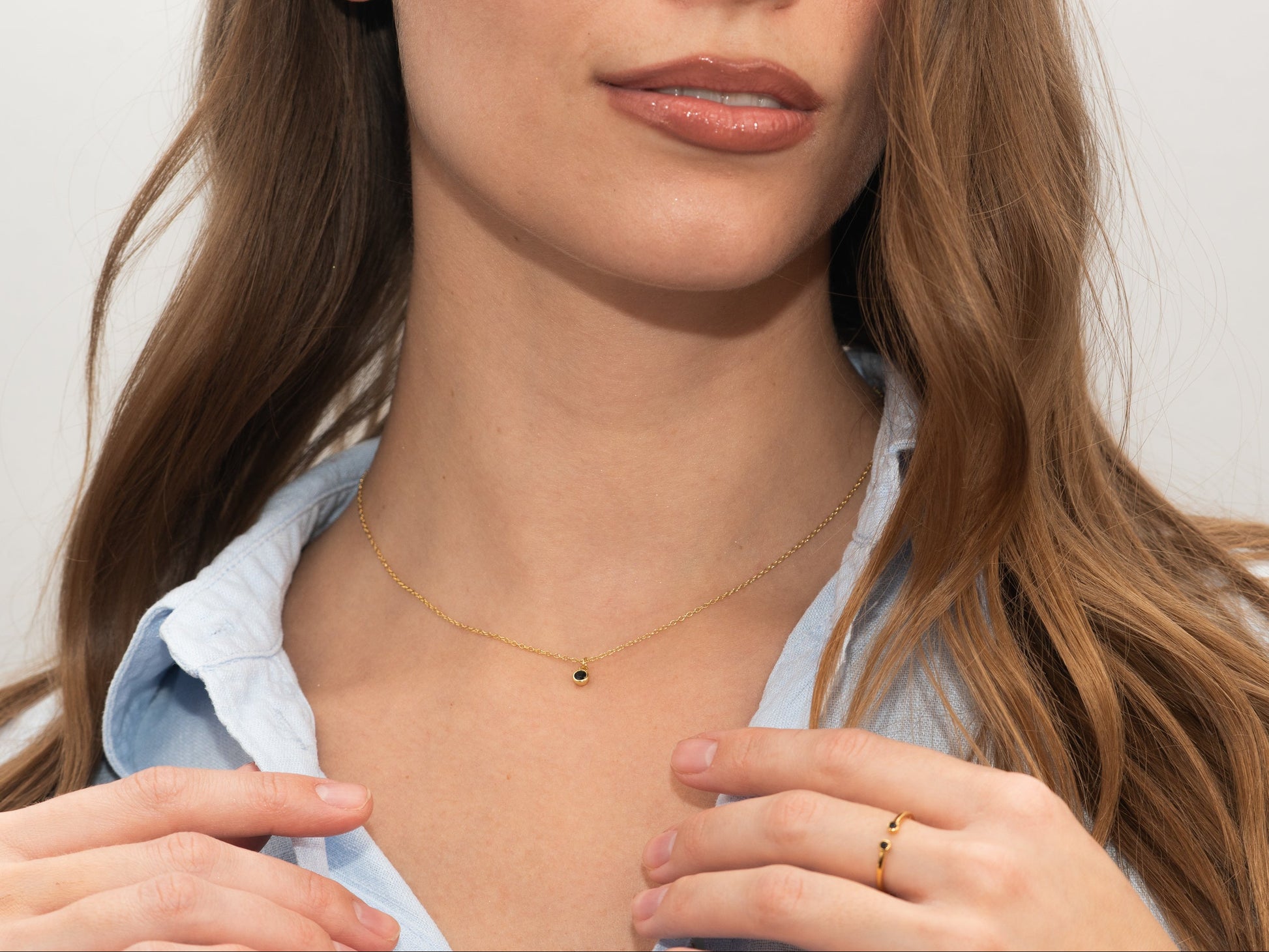 Silber-Halskette, vergoldet, mit schwarzem Zirkonia miaGemo