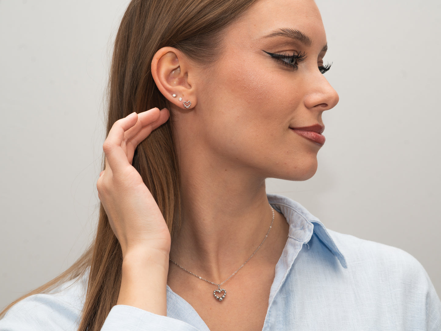 Rhodinierte Silber-Halskette „Dots Heart“ miaGemo