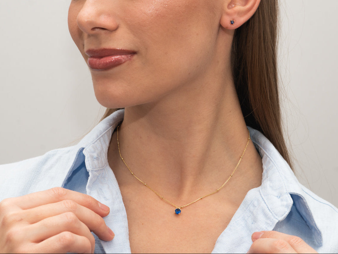 Silber-Halskette mit dunkelblauem Zirkonia, vergoldet miaGemo