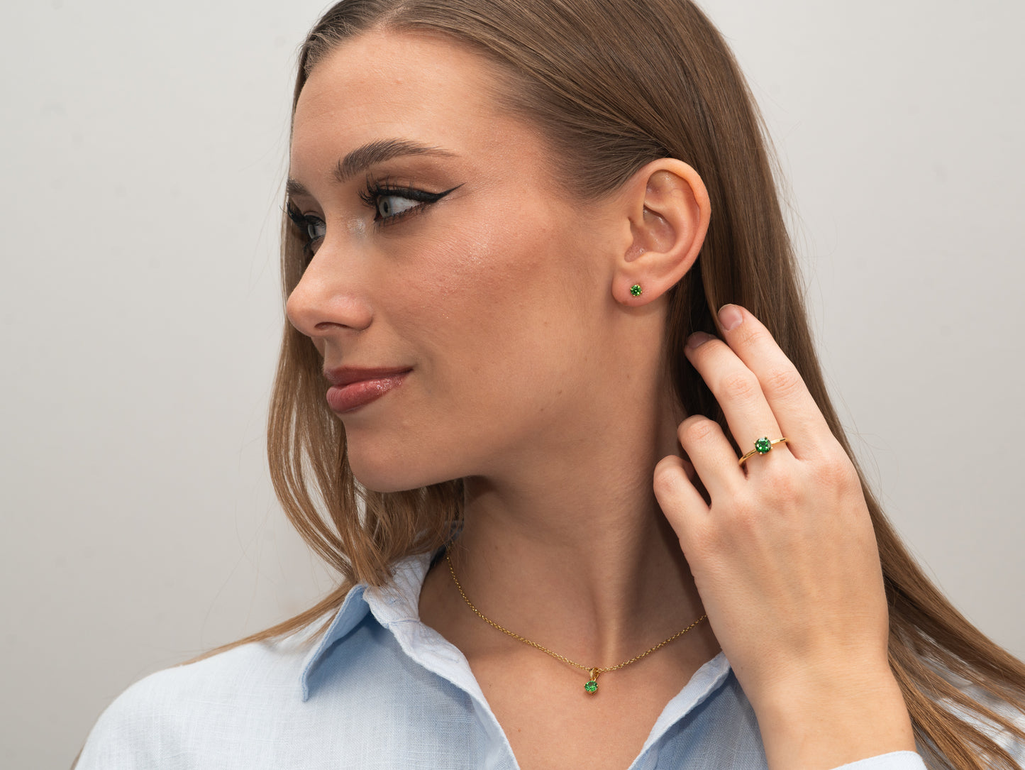 Silber-Halskette 40 + 5 cm mit grünem Zirkonia (5 mm) miaGemo