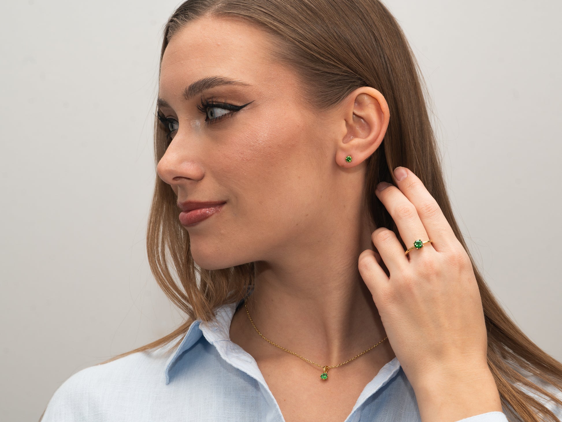 Silber-Halskette 40 + 5 cm mit grünem Zirkonia (5 mm) miaGemo